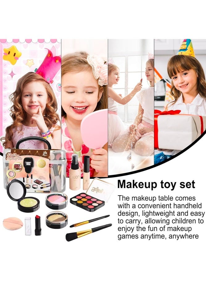 SHABILI 10 PCS Kids Pretend Makeup Kit for Girls, Beauty Playset with Eyeshadow Palette Lipstick Lip Gloss Blush Brushes and Carry Case for Creative Role Play, Fake Play Cosmetics Toy for Kids Age 3 Years+ Birthday Gift (Brown) - Image 2